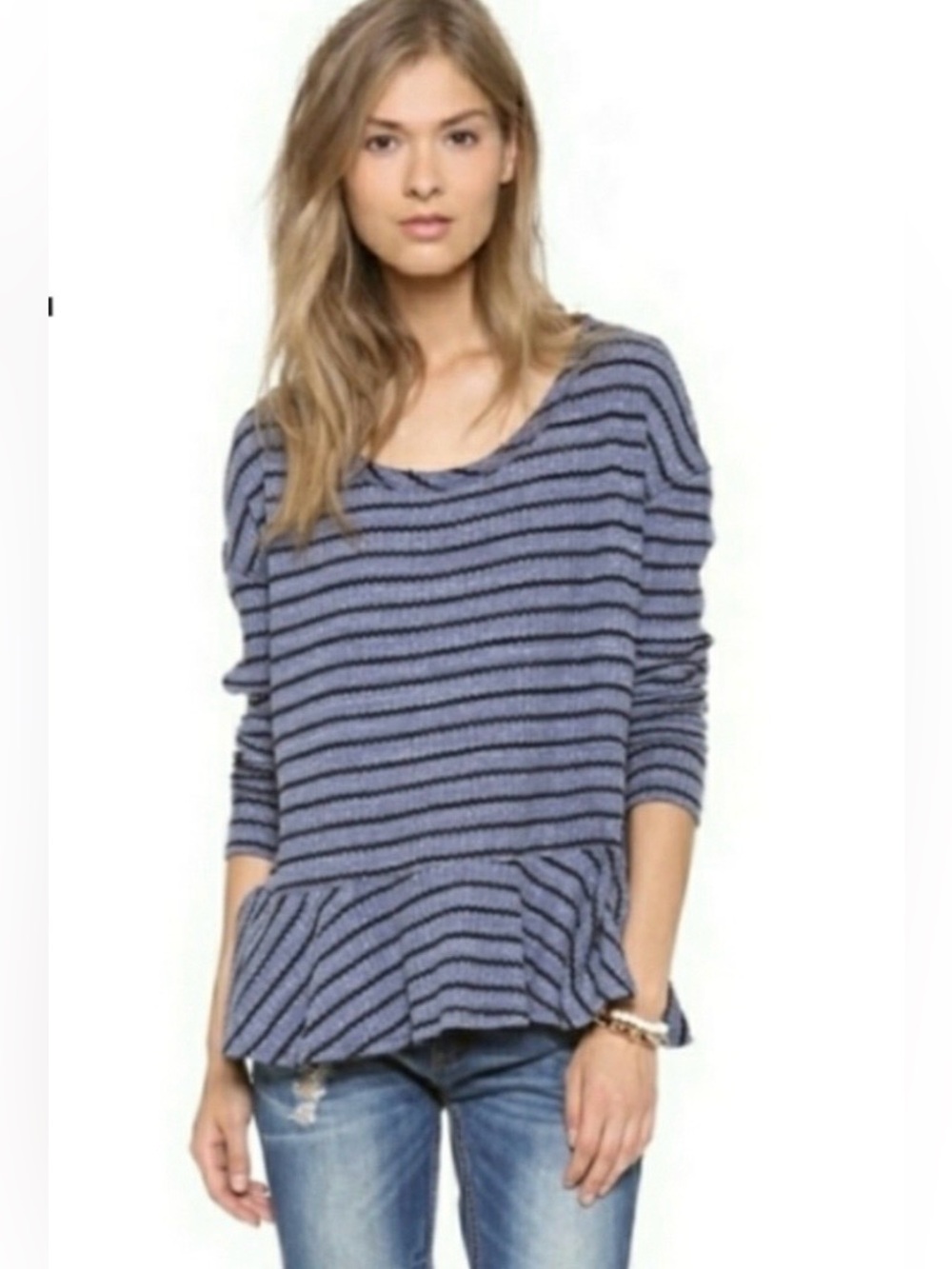 We The Free by Free People Auntie Em Waffle Knit Peplum Blouse